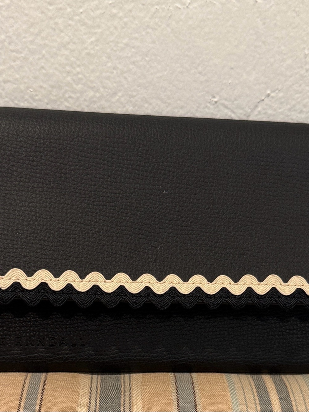 Black Leather Clutch/ Wallet with Wavy Trim